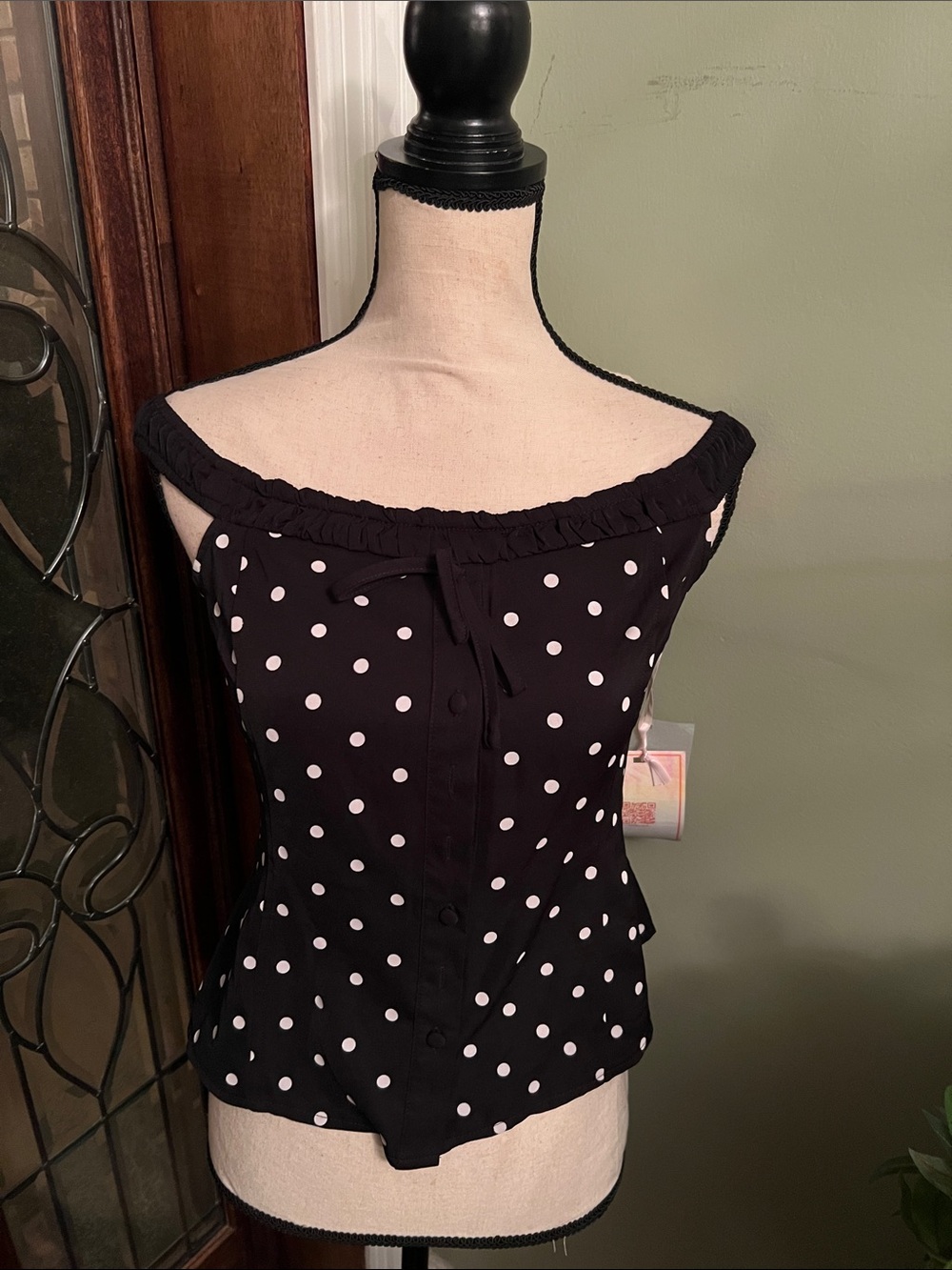 Viora Lane Off-Shoulder Black Polka Dot Women’s Top